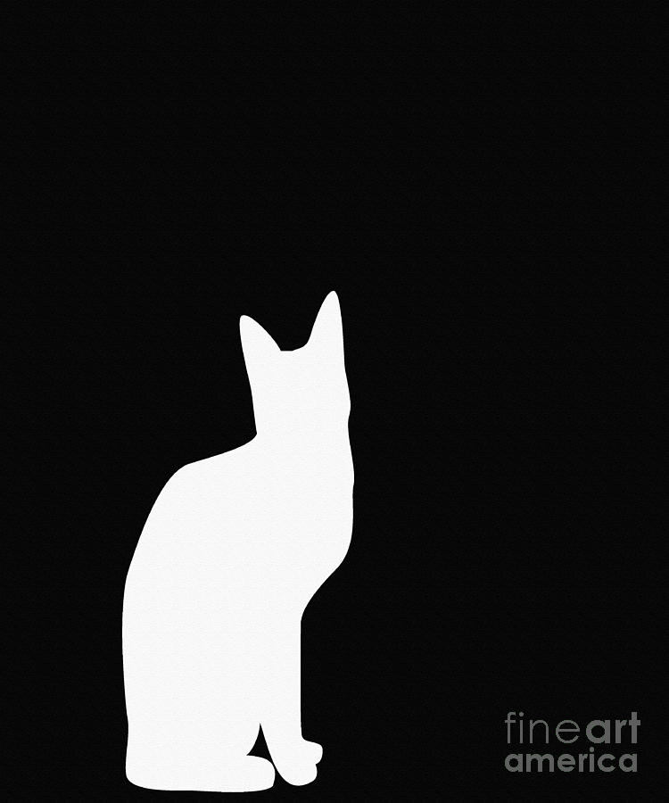 750x900 White Cat Silhouette On A Black Background Digital Art By Barbara
