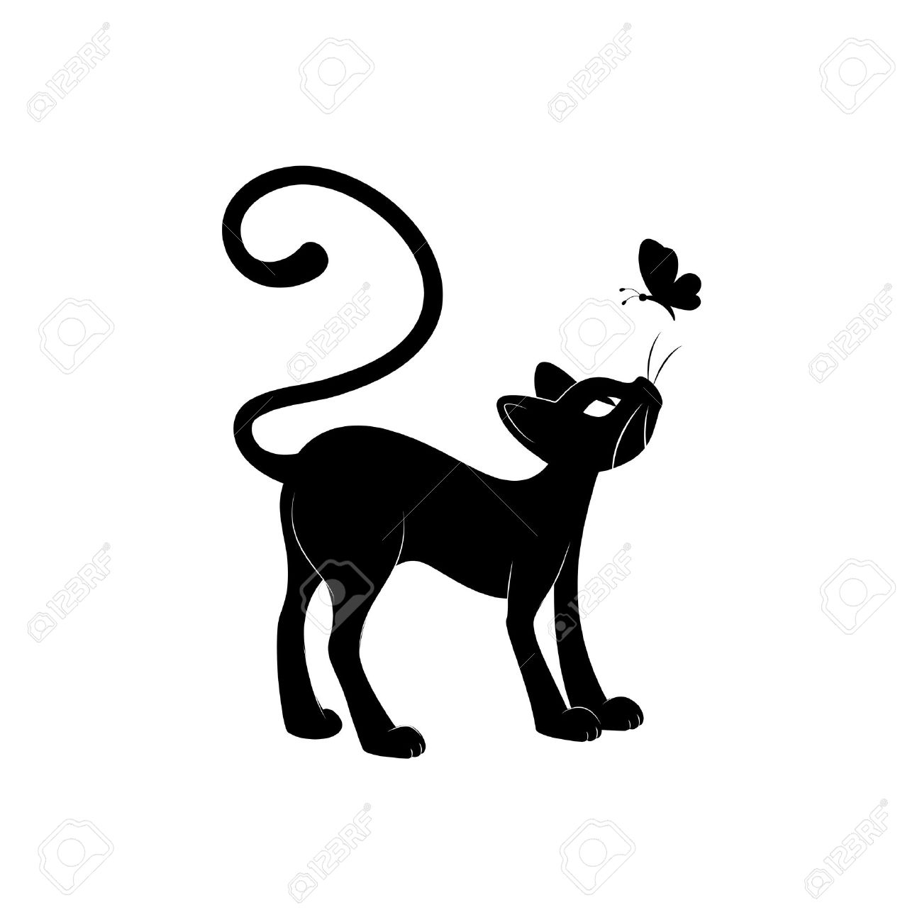 1300x1300 Cat Drawing Black And White Black Cat Silhouette. Hand Drawing