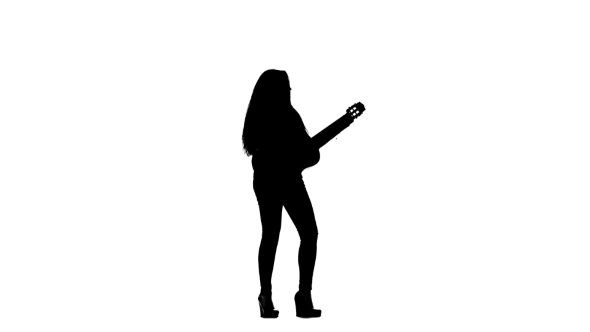 590x332 Singer Plays The Guitar And Sings. White Background. Silhouette By