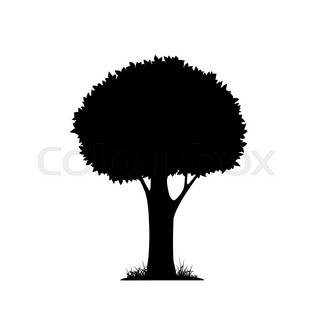 320x320 Oak Tree With Leaves And Grass, Black Silhouette On White