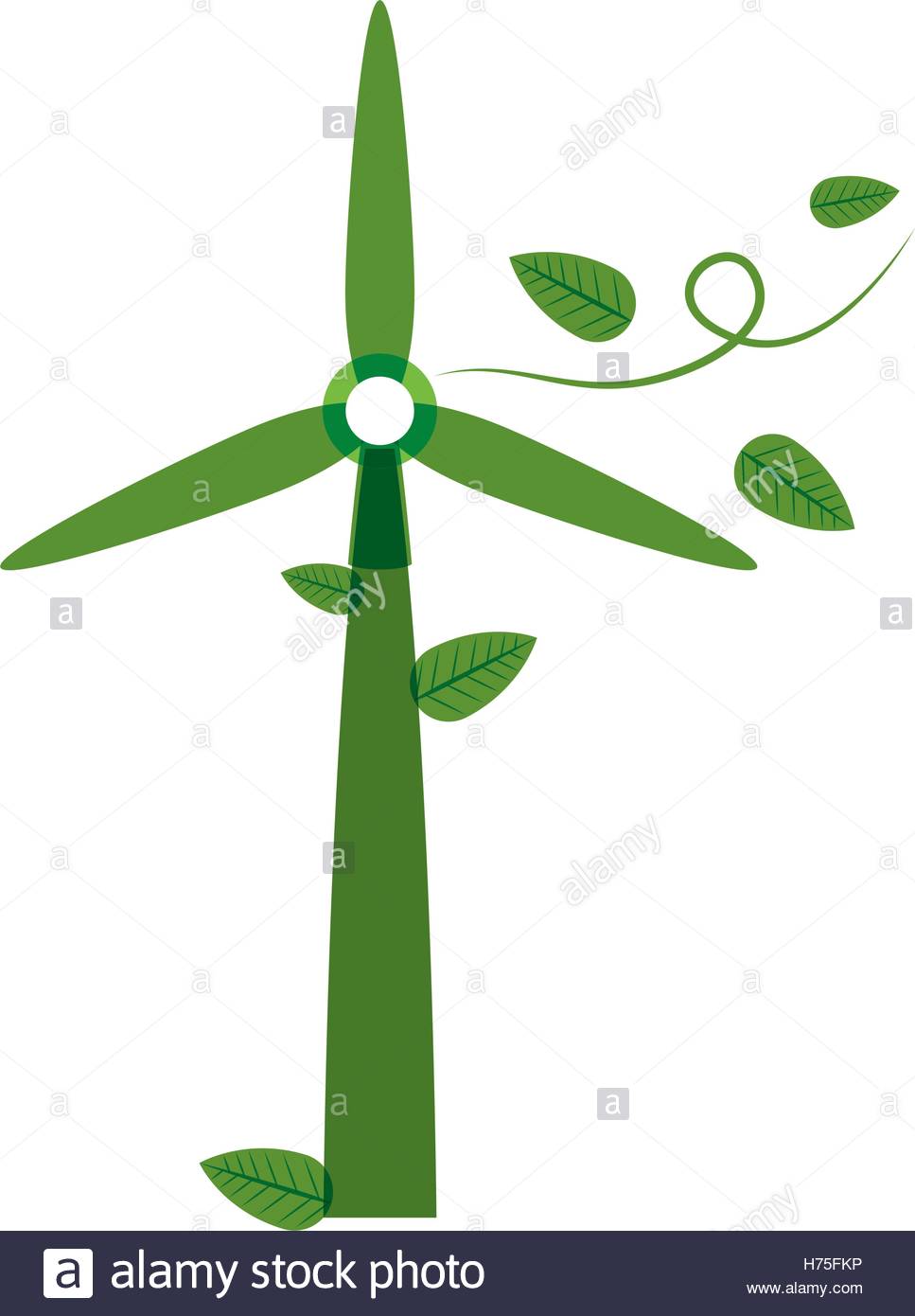 967x1390 Green Silhouette Wind Power Generator With Leaves Vector