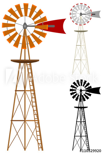 334x500 Vector Illustration Of A Windmill In Two Color Variations