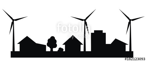 500x213 City, Wind Power Plant, Vector Icon, Silhouette Stock Image