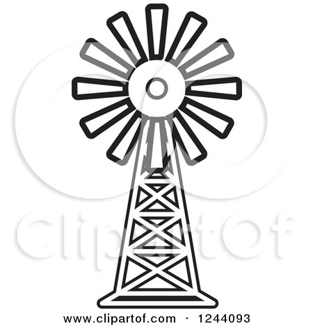 450x470 Clipart Of A Black And White Windmill