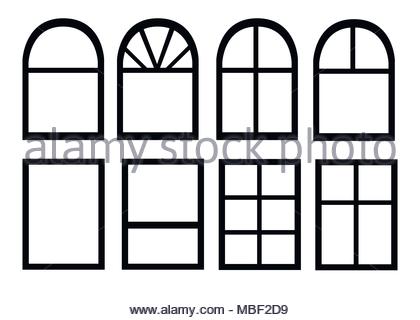 420x320 Window Set. Different Architectural Style Of Windows Doodle Sketch