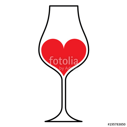 500x500 Wine Glass Silhouette Wtih A Red Heart Inside, Isolated. Stock