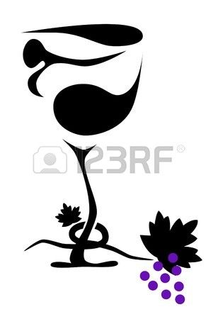 308x450 Abstract Wine Glass With Vine Grapes Pintura