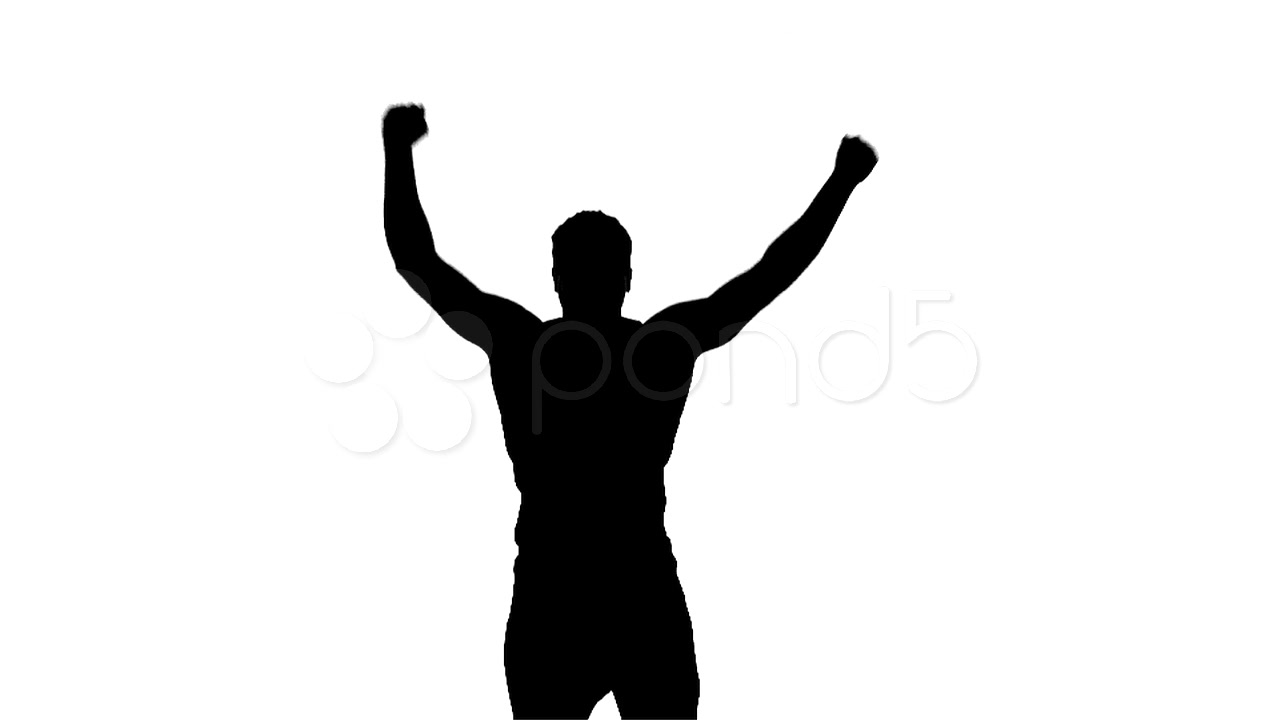1280x720 Silhouette Of Victorious Man Jumping Up And Down In Slow Motion