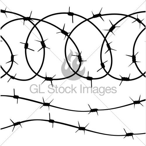 500x500 Barbed Wire Elements, Silhouette On White Background. Vec Gl