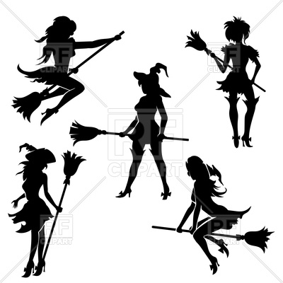 400x400 Halloween Witches With Broom Silhouettes Royalty Free Vector Clip