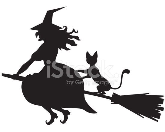 550x440 Witch On A Broom And Cat Stock Vector