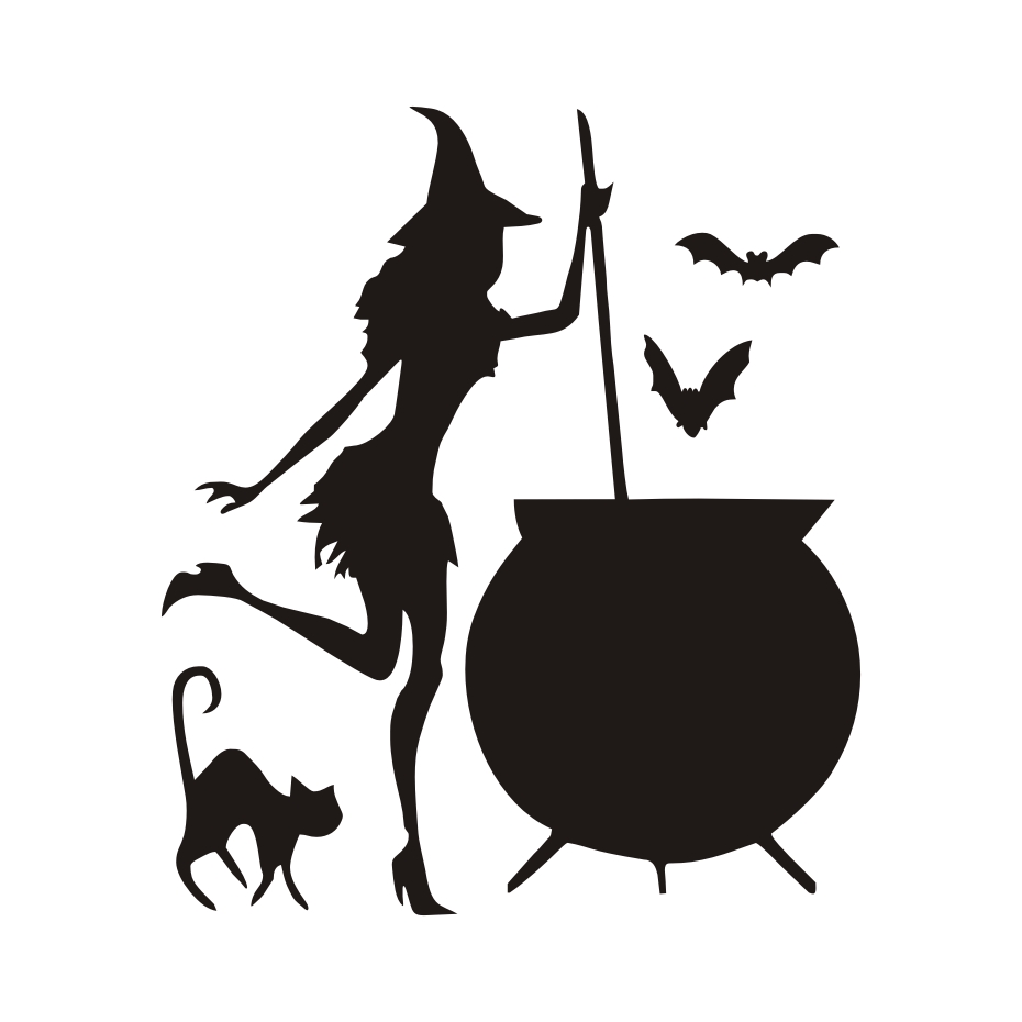 930x930 Witch Cauldron Potion Bats Black Cat Vinyl Diy Wall Stickers