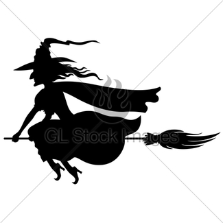 325x325 Silhouette Witch With Broom Gl Stock Images