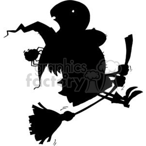 300x300 Royalty Free Cartoon Silhouette Witch And Spider Ride Broom 378077