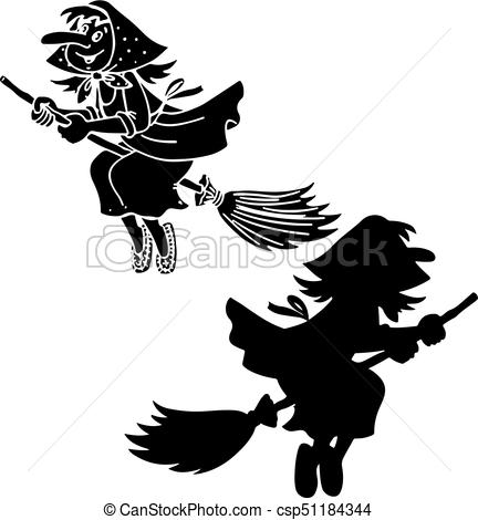 432x470 Silhouette Witch Grandmother Yaga, Halloween On A White Eps