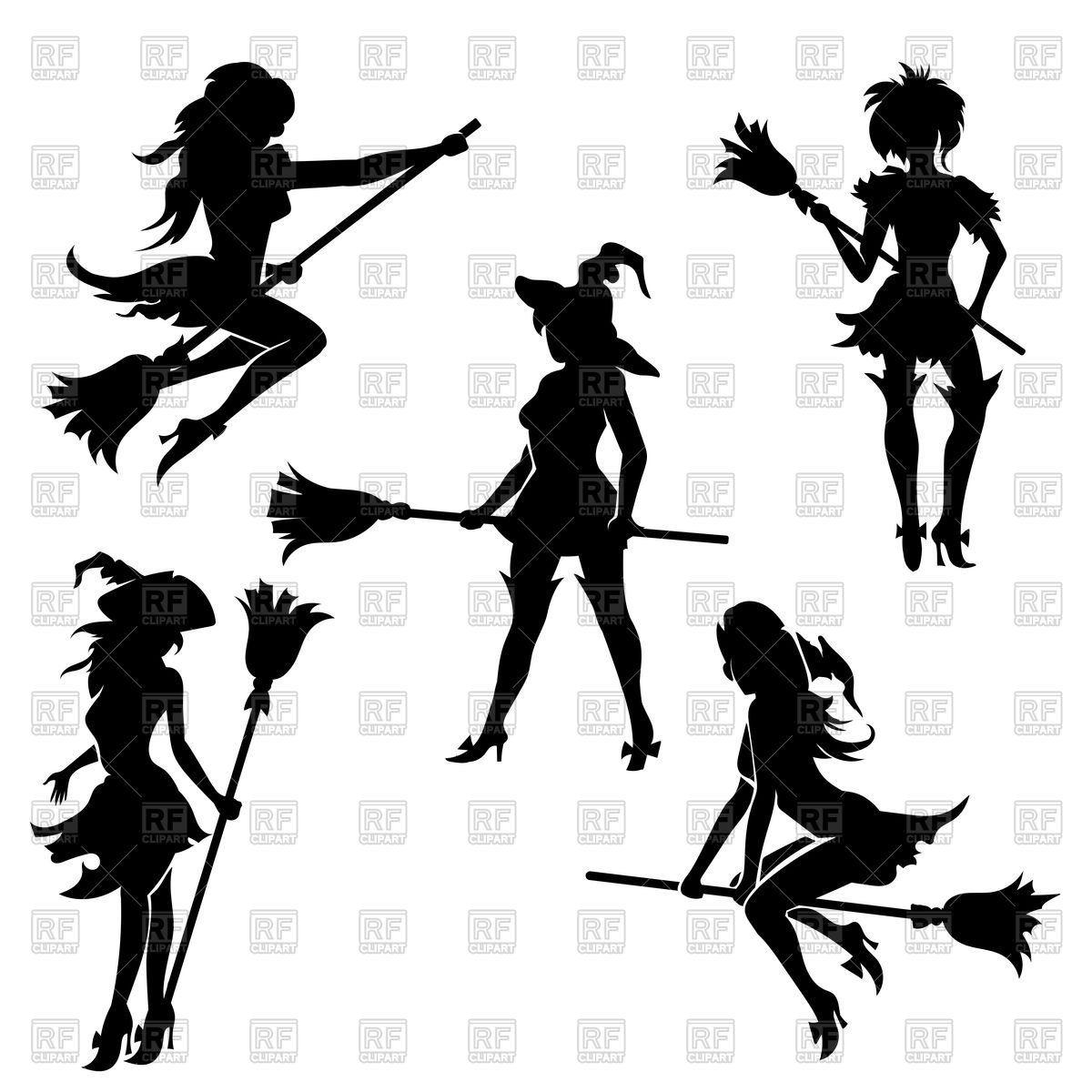 1200x1200 Halloween Witches With Broom Silhouettes Royalty Free Vector Clip