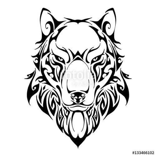 500x500 Wolf Head Symmetry Balance Tribal Tattoo Silhouette Vector