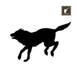160x160 Black Silhouette Of Running Wolf On White Background. Forest