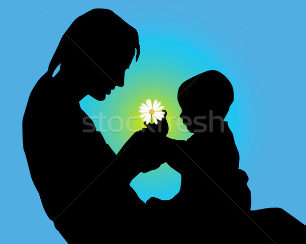 600x480 Silhouette Of Mother And The Child With A Flower In Hands Vector