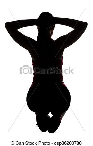 299x470 Silhouette Of Sporty Woman, Squatting From Back On White