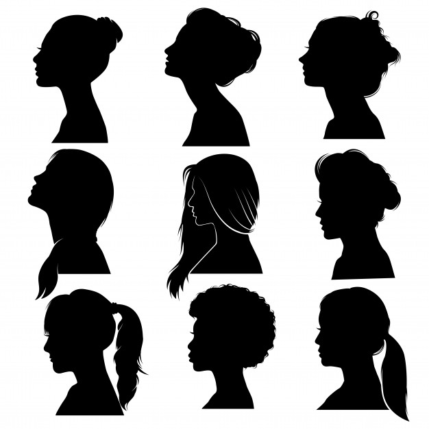 626x626 Beautiful Detailed Hair Women Face Profile Silhouette Set Vector