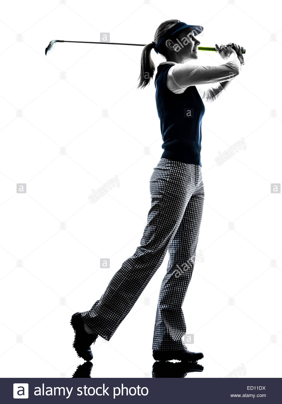 973x1390 Woman Golfer Golfing Silhouette In White Background Stock Photo