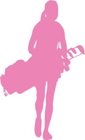 350x577 Female Golfer Carrying Golf Club Bag Vinyl Car Decal Sticker