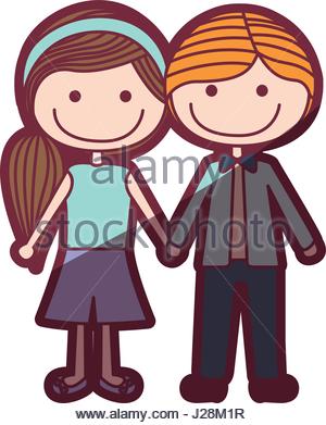300x391 Color Silhouette Cartoon Blond Male Hair And Female Side Hairstyle