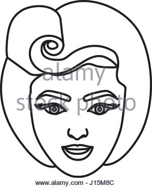 300x369 Silhouette Drawing Of Face Woman With Pin Up Swirl Hairstyle Stock