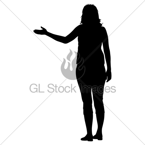 500x500 Black Silhouette Woman With Her Hands Raised. Vector Illu Gl