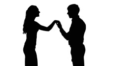 240x134 Couple Man And Woman Walking Hand In Hand. Silhouette. Slow Motion