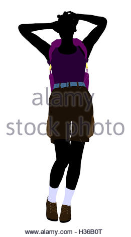 261x470 African American Girl Hiker Illustration Silhouette On A White