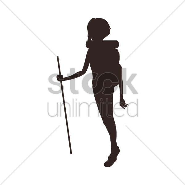 600x600 Silhouette Of A Woman Trekking Vector Image