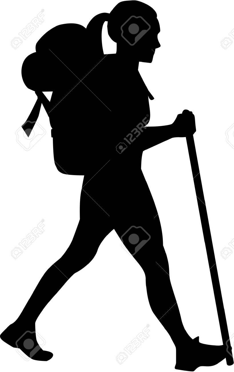 819x1300 Clipart Of A Retro Woodcut Female Hiker Over Mountains