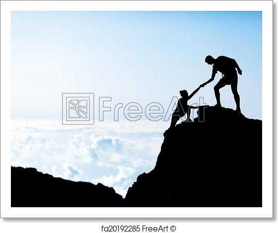 560x470 Free Art Print Of Man And Woman Help Silhouette In Mountains