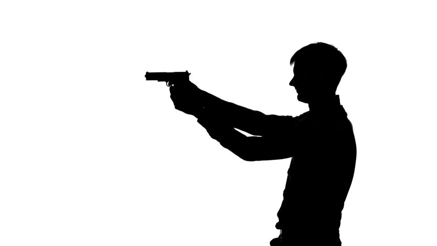 852x480 Woman Pulls Out From Behind The Gun. Silhouette. White Stock