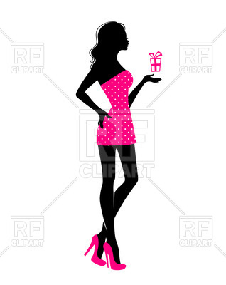 318x400 Silhouette Of Woman In Pink Dress With Cocktail Royalty Free
