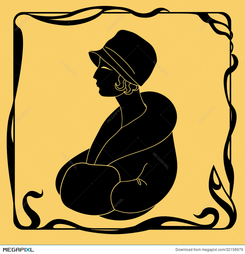 800x830 Art Deco Woman Silhouette Illustration 32158979