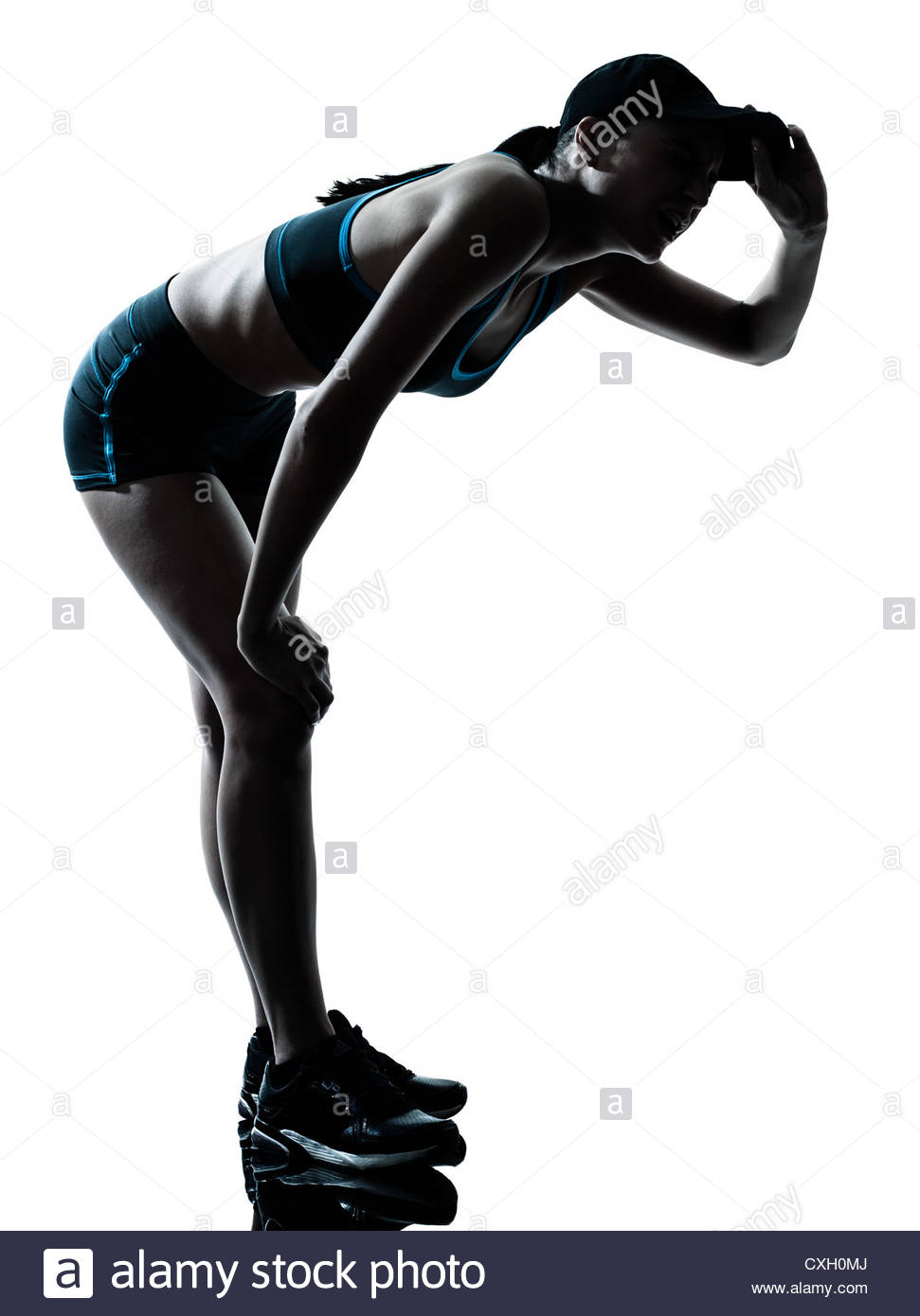 971x1390 One Woman Runner Jogger Tired Breathless In Silhouette Studio