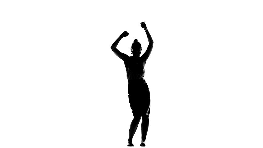 852x480 Silhouette Of Woman Jumping And Raising Arms On Green Screen