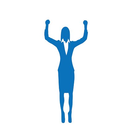 416x416 Business Woman Silhouette Excited Hold Hands Up Premium Clipart