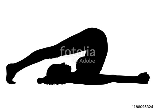 500x354 Yoga, Woman In A Pose Halasana Silhouette, Vector Outline Portrait