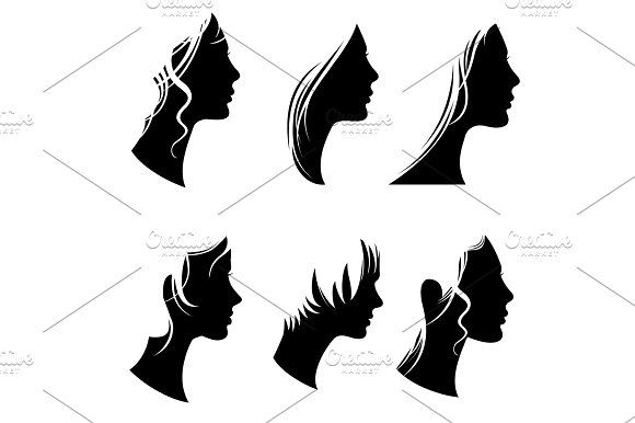 580x386 Beautiful Woman Portraits, Fashion Female Faces, Vector Silhouette