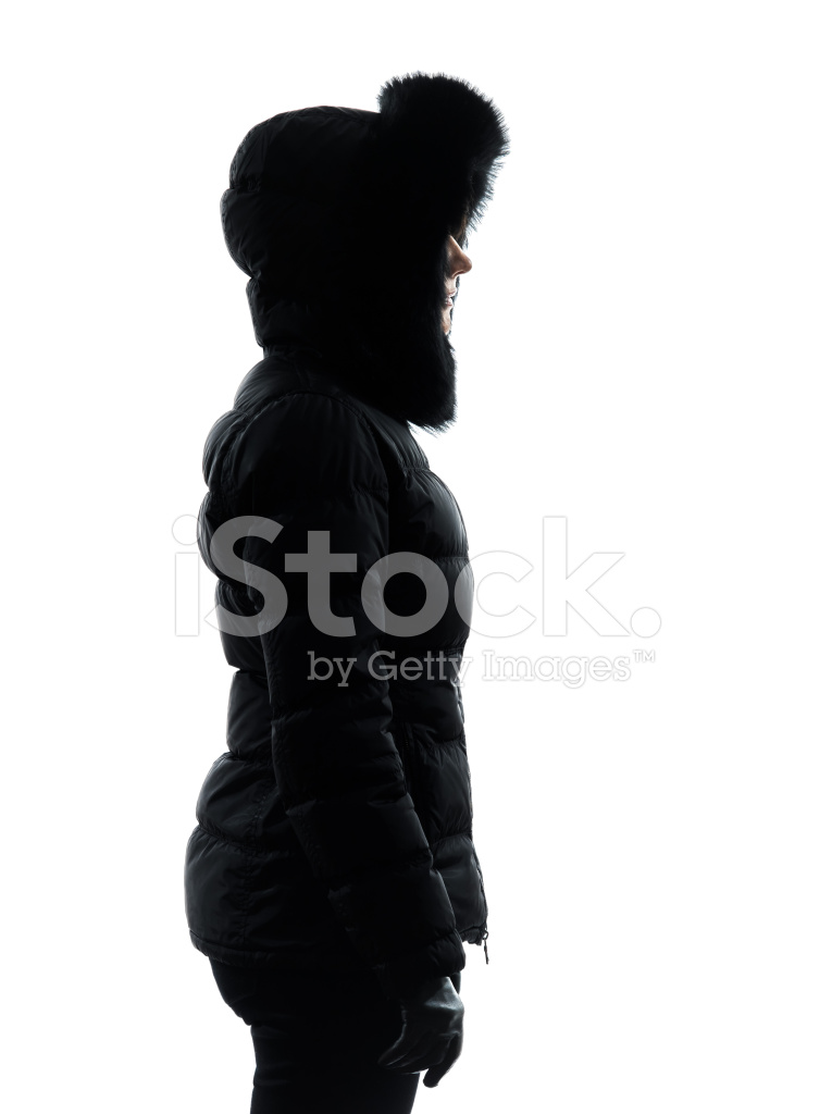 765x1024 Woman Winter Coat Standing Profile Silhouette Stock Photos