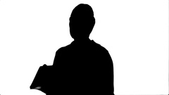 240x135 Silhouette Pensive Business Woman Using Mobile Cell Phone Reading