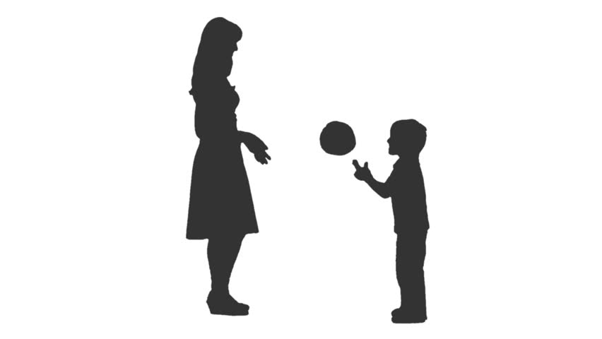 852x480 Silhouette Of A Young Woman And Her Son Playing Ball. Side View