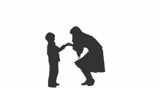 320x180 Silhouette Of A Woman Amp Child Standing And Showing Something. Side