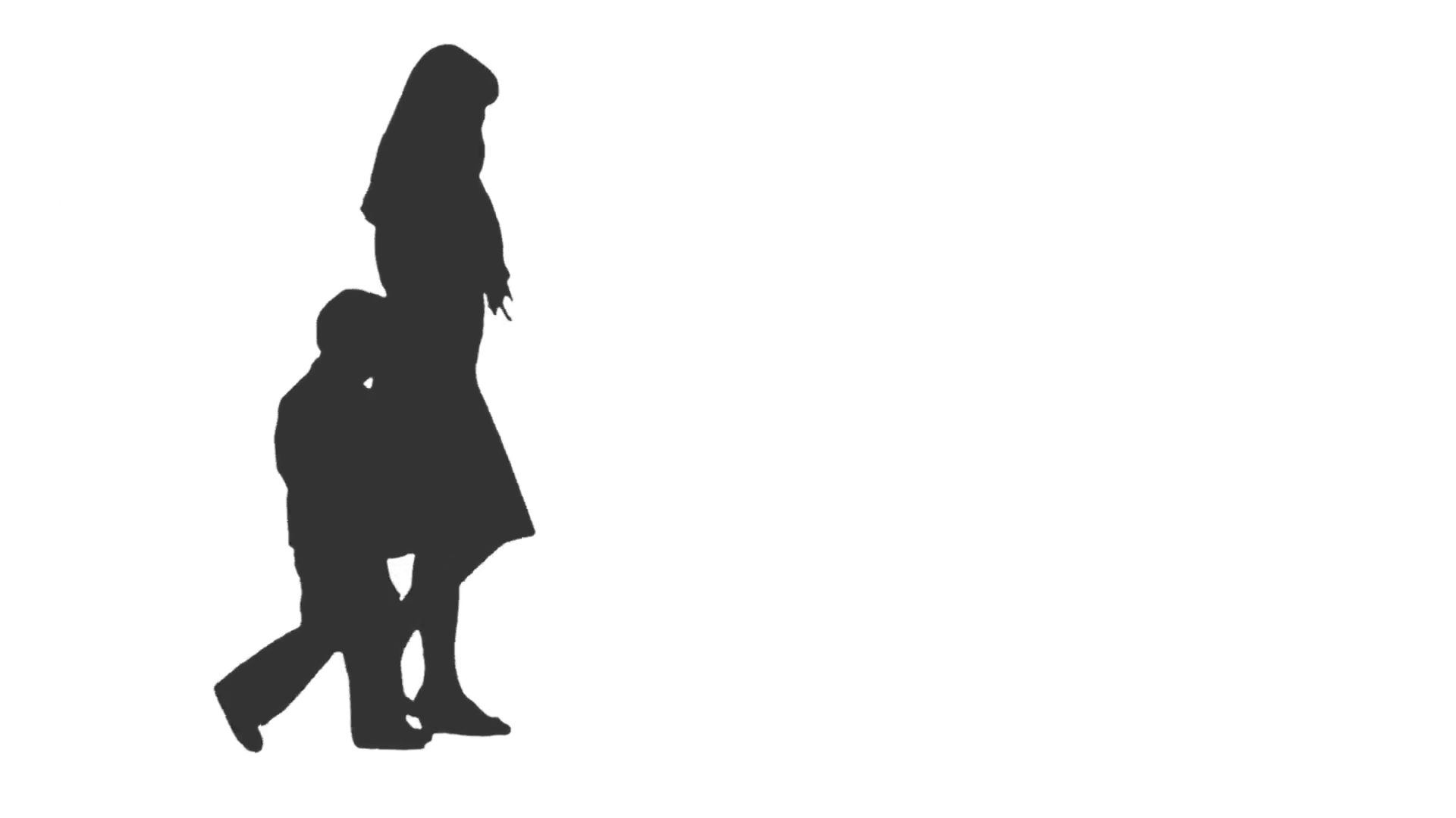 1920x1080 Silhouette Of A Woman Walking With A Little Boy, Side View. Full