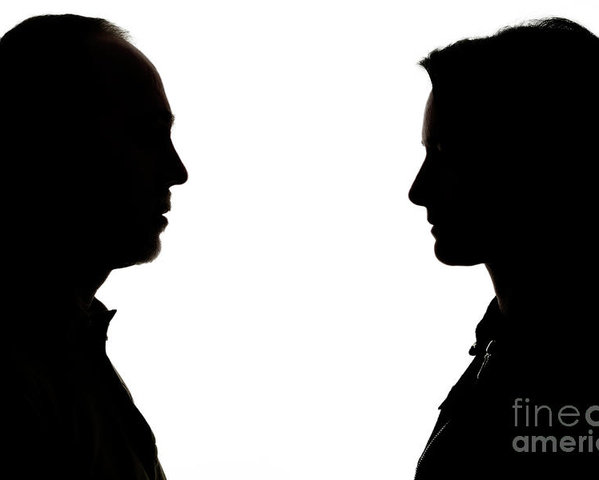 599x480 Silhouette Of Man And Woman Face To Face Poster By Sami Sarkis