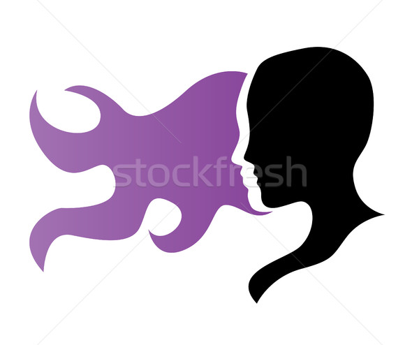 600x494 Silhouette Of A Girl In Profile With Long Hair Vector Illustration